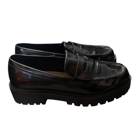H & M Penny Loafers Womens EUR39/US8.5 Black Leather Retro Y2K Chunky Lug Sole - Picture 2 of 9